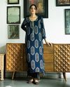Mughal Blue Ajrakh Handblock Kurta Set