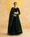 Dark Green Hand Embroidered Blouse With Lehnga & Dupatta set