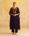Purple Velvet Kurta With Palazzo & Dupatta Set