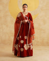 Rust Hand Embroidered Velvet Anarkali And Dupatta Set