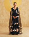 Dark Brown Hand Embroidered Velvet Anarkali And Dupatta Set