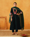 Bottle Green Velvet Kurta With Palazzo & Dupatta Set