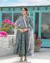 Green Cotton Handblock Kurta With Pants & Dupatta Set