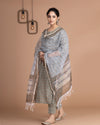 Olive Green Handblock Cotton Suit With Palazzo Dupatta Set