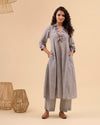 Light Grey Stripe Cotton Kurta Set