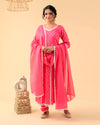 Majenta Pink Cotton Suit With White Lace Set