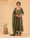 Fern Green Cotton Suit With White Lace Set