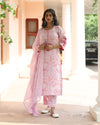 Peach & Pink Mul-Cotton Patch With Embroidery And Boota Georgette Dupatta Suit Set