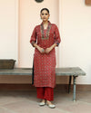Red Modal Ajrakh Handblock Kurta With Hand Embroidery Set