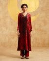 Maroon Ajrakh Handblock Soft Velvet Kurta & Palazzo Set