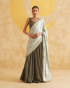 Sage Grey Ready To Wear Drape Saree With Velvet Blouse