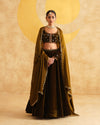 Mehendi Green Velvet Hand Embroidered Lehnga  Set