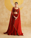 Rust Velvet Hand Embroidered Lehnga  Set