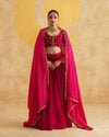 Magenta Pink Velvet Hand Embroidered Lehnga  Set