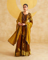 Mustard Hand Embroidered Velvet Kurta And Dupatta with Skirt Set