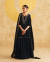 Black Velvet Hand Embroidered Velvet Kurta And Dupatta with Skirt Set