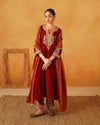 Rust Velvet Hand Embroidered Kurta with Palazzo and Dupatta Set