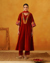 Rust Velvet Kurta With Palazzo & Dupatta Set