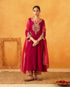 Magenta Pink Hand Embroidered Kurta with Palazzo and Dupatta Set