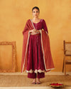 Raspberry Pink Velvet Hand Embroidered Anarkali Set