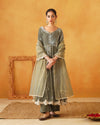 Sage Grey Velvet Hand Embroidered Anarkali Set