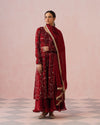 Maroon Diamond Silk Embroidery Suit With Palazzo & Dupatta Set