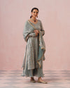 Sky Blue Diamond Silk Embroidery Suit With Palazzo & Dupatta Set