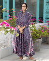 Mauve Cotton Handblock Kurta With Pant Dupatta Set