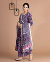 Mauve Cotton Handblock Kurta With Palazzo Dupatta Set