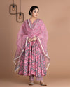 Pink Cotton Handblock Kurta With Pants & Dupatta Set