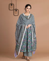 Green Cotton Handblock Kurta With Palazzo & Dupatta Set