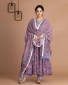 Lavender Cotton Handblock Kurta With Palazzo & Dupatta Set