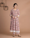 Baby Pink Cotton Mul Mul Handblock Lace Kurta Set