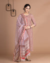 Red Handblock Printed Cotton Kurta With Palazzo Dupatta Set