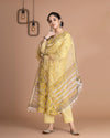 Yellow Handblock Suit With Palazzo Dupatta Set