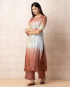 Brown & Grey Shaded Upada Silk Kurta With Hand Embroidered Sequence Work Set