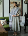 Olive Green Handblock Cotton Suit With Palazzo With Kota Doriya Dupatta Set