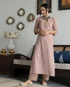 Beige Handblock Cotton Kurta Set