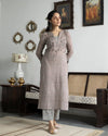 Fossil Grey Cotton Handblock Kurta Set