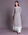 Light Grey & Pink Hand Block Printed Cotton Mul-Mul Kurta Set