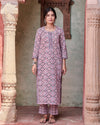 Pink Cotton Handblock Kurta Set