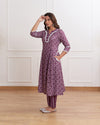 Purple Cotton Ghera Flower Print Kurta Set