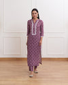Purple Cotton Straight Flower Print Kurta Set