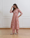 Pink Cotton Ghera Kurta Set