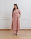 Pink Cotton Ghera Flower Print Kurta Set