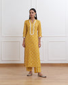 Yellow Cotton Straight Flower Print Kurta Set