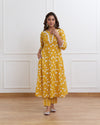 Yellow Cotton Ghera Kurta Set