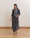 Black Cotton Straight Flower Print Kurta Set