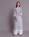 Grey & White HandBlock Printed Cotton Mul Mul Kurta With Lace Set