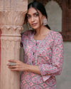 Pink Cotton Handblock Kurta Set